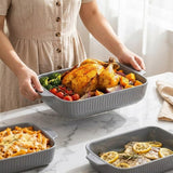 Yachi Ceramic Casserole Dishes for Oven Set of 3 Pcs Rectangular Bakeware Set with Handle for Steak Beef Baking Pan Roast Chicken spaghetti Lasagna Pan vegetables Microwave Oven and Dishwasher Safe Gray (14.8''/12.7''/9.8'')