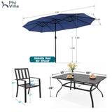 PHI VILLA 7 Pcs Patio Dining Set w/Umbrella, 6 Stackable Chairs