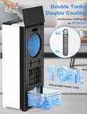 CENSTECH Windowless Portable Air Conditioners, 27" Bladeless Evaporative Air Cooler w/Dual Tanks for 24H Cooling, 4 Modes & 3 Speeds, 25FT Remote&Timer, 360° Swing Swamp Cooler Air Conditioner Indoor
