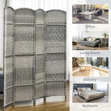 Room Divider, 6 Ft 6 Panel Folding Privacy Screen, Hand-Woven PP Wall Partition with Pine Wood Frame