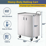 18" x 30" Commercial NSF Stainless Steel Utility Cart with Locking Doors - 4 Shelf Heavy-Duty Service Cart with Enclosed Base, Mobile Prep & Storage Trolley for Kitchen, Catering, Restaurant
