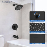 Airuida Shower Faucet Set with Tub Spout,Bathtub Faucet Set Complete,Round Rainfall Shower Head,Tub and Shower Trim Kit with Solid Brass Rough-In Valve,6 Inch-Matte Black