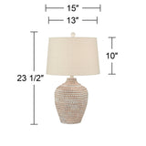 Regency Hill Alese 23 1/2" High Textured Dot Jug Small Farmhouse Rustic Coastal Accent Table Lamps Set of 2 Beige Light Earth Finish Single Oatmeal Shade Living Room Bedroom Bedside Nightstand House