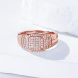 Oseew Custom Round Cut Moissanite Rings Wedding for men Hip Hop Iced Out Luxury Men's Moissanite Ring sterling silver/ 10k 14k 18k gold square frame Design (rose gold)