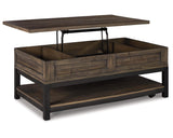 Signature Design by Ashley Johurst Rustic Rectangular Lift Top Coffee Table and Fixed Lower Shelf, Brown