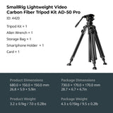 SmallRig AD-50Pro Heavy Duty Video Tripod, Carbon Fiber Lightweight Tripod with FreeSpeed One-Step Height Adjustment, Fluid Head, Dual-Mode QR Plate, Center Column, Weight 7lb, Load up 13.2lb