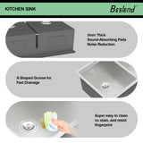 Beslend 30 Undermount Kitchen Sink - 30x19 Double Bowl Kitchen Sinks Workstation 16 Gauge Stainless Steel Sink Low Divide Double Basin 50/50