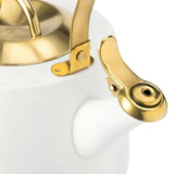 Stainless Steel Stovetop Tea Kettle, 1.8 Liter Capacity, Whistling Kettle with Folding Handle, Induction Compatible, For Gas Electric and Induction Cooktops (White & Gold)
