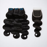 Luckstar 16A Body Wave Human Hair Bundles with 4x4 Skinlike Real HD Lace Closure,3 Bundles 20 22 24 with 18 Inch HD Closure, Double Drawn Weft, Long-Lasting Professional Sew-In Extensions