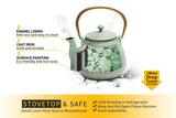 Toptier Tea Kettle for Stove Top, Cast Iron Teapot Stovetop Safe with Infusers for Loose Tea, 54 oz, Light Green