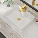Dcolora 19 In. White Vessel Sink for Bathroom, Rectangular Above Counter Porcelain Ceramic Sink with Gold Accessories, 15"D x 19"W x 5"H #DC-SFDOE00087