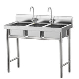 Subiudzzh 3 Compartment Stainless Steel Sink, Commercial with 2 Faucets Freestanding Restaurant Sink for Manually Cleaning food, Bowls 39 x 18 x 35.8 Inch Loading 441 Lbs Silver