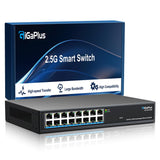 16*2.5G Base-T Ports. GiGaPlus 2.5Gbps Network Switch for 2.5Gbps NAS/PC, Wireless AP, WiFi6 Router