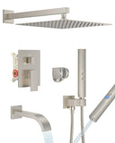 FAROLAN Brushed Nickel Shower System with Tub Spout, Wall Mounted Bathtub Shower Faucet Set, 12" Rainfall Shower Head and Handheld Shower Combo, High Pressure Shower Fixtures Set with Rough-in Valve