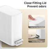 TIPGO Small Bathroom Trash Can with Lid Soft Close, Step Pedal, 1.3 Gallon / 5 Liter Stainless Steel Slim Garbage Can for Office, Diaper Waste Basket with Removable Inner Bucket (White)