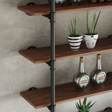 5-Story Rustic Black DIY Open Pipe Shelves with Wood Planks Bookshelf LBSLMJB
