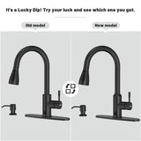 DAYONE Touchless Kitchen Sink Faucet with Pull Down Sprayer and Soap Dispenser, Black 3 Modes Motion Sensor Hands-Free Single Handle Touch Faucet for Kitchen Sink High Arc