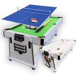 7ft Pool Table Air Hockey 3 in 1 Pool Table White with Green Felt - Emerald