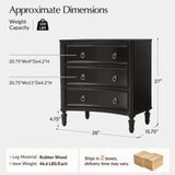HULALA HOME 3 Drawer End Tables Set of 2 with Charging Station, 26" Wide Endtables with Solid Wood Legs and Curved Profile, Classic Side Tables for Living Room, Black
