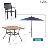 PHI VILLA Outdoor Table Chairs Set w/Umbrella, 5pc Patio Metal Furniture