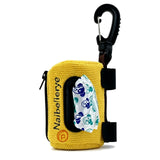 Naibeilerye Outdoor Dog Poop Bag Holder & Dispenser, Double Layer Pouch with Exquisite Embroidery, Sturdy POM Hook & Secure Fastening Design, Hanging Storage Bag for Dog Leash Hiking Travel (Yellow)