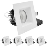 LUXRITE 5 Inch LED Recessed Light, Regressed Spotlight with Square White Interchangeable Trim, 22W, 1800LM, 5CCT 2700K–5000K, 60° Beam, Dimmable, Twist-N-Lock, CRI90, Wet & IC Rated, ETL (4 Pack)