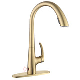JXMMP Touchless Kitchen Faucet with Pull Down Sprayer, Brushed Gold Motion Sensor Kitchen Faucet, Stainless Steel Hands Free Faucet for Kitchen Sink 1 or 3 Hole