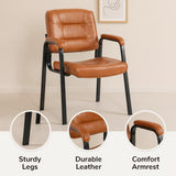 Naomi Home Faux Leather Guest Reception Chair with Armrests - Caramel