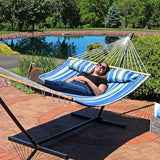Sunnydaze Quilted Outdoor Hammock with Spreader Bars - Heavy-Duty 450-Pound Capacity Double Hammock for Outside - Misty Beach