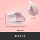 Logitech Lift Vertical Ergonomic Mouse, Wireless, Bluetooth or Logi Bolt USB Receiver