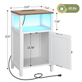 Yoobure Farmhouse NightStand with Charging Station，Wood Night Stand End Table with USB Ports, LED Bed Side Table with Storage Cabinet，Bedside Table for Bedroom, Living Room White