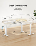 HUANUO 65″ L Shaped Standing Desk with 3 Drawers, Adjustable, Natural Wood