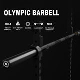 LIONSCOOL 7ft Olympic Barbell (40lbs Weight, Black E-coating, 500LBS, Center Knurl)