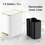 TIPGO Small Bathroom Trash Can with Lid Soft Close, Step Pedal, 5 Liter / 1.3 Gallon Stainless Steel Trash Bin