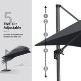 PURPLE LEAF Patio Umbrella 9' x 11.5' Rectangle All-Day Shade Control Black
