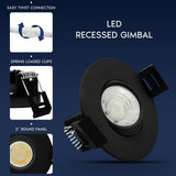 LUXRITE 2-Inch Gimbal LED Recessed Lighting, 5 Color Selectable 2700K-5000K, 6 Watts, 400 Lumens, Adjustable 360º + 30º Swivel Spotlight, Dimmable, CRI90, IC & Wet Rated, ETL, Black (12 Pack)