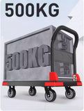 Heavy Duty Foldable Push Hand Cart - Portable Flatbed Dolly with Swivel Wheels for Office Warehouse and Moving Use