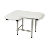 32" x 22.5" White Padded Wall Mount Folding Right-Handed Transfer Bench Shower Seat with Legs, ADA Compliant