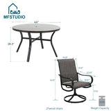 MFSTUDIO 5 PCS Patio Dining Set, 44'' Round Table & Swivel Mesh Chairs