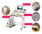 Portable Adjustable Desk Portable Computer Desk Mobile Lap Table Days Overbed Table Portable Laptop Mobile Computer Stand Desk Cart Tray Side Table for Home Office Living Room Bedroom (White)