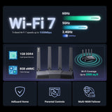 GL-BE9300 (Flint 3) Tri-Band WiFi 7 Router, High-Speed 6GHz Gaming WiFi Router for Wireless Internet