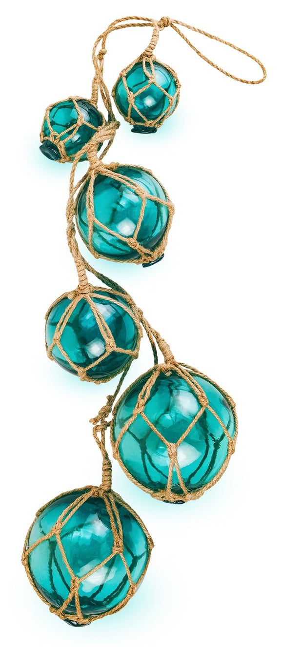 Glass Fishing Float Buoy String of 6 Aqua Balls Nautical Decor Coastal Beach Ornaments for Christmas Tree HOME DECOR SAILINGSTORY