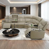 Recliner Sofa Sectional Sofa with LED Light for Living Room, Air Leather Reclining Corner Sectional Sofa Set, Cup Holder