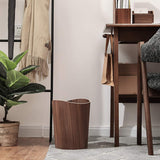BISOZER Round Stackable Wastebasket, Natural Wood Garbage Recycling Bin for Bathrooms, Kitchens, Home Offices (Dark Wood)