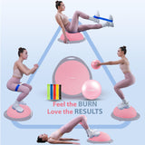 kisnbld Half Balance Ball Trainer, Inflatable 19/23 Inch Half Exercise Ball with Resistance Bands and Pilates Bal, Non-Slip 660lbs Capacity Yoga Ball for Home Gym Full Body Workouts