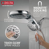 Delta Faucet HydroRain 5-Spray H2Okinetic Dual Shower Head with Handheld Spray, Chrome Shower Head with Hose, Detachable Handheld, 2.5 GPM Flow Rate, Chrome