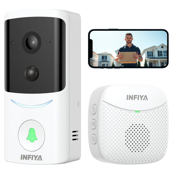 Video Doorbell Camera Wireless-2K Outdoor Front Door Camera with Chime Included for Home Security, Easy Installation, M1 White INFIYA