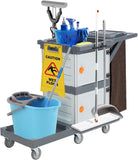 Commercial Janitorial Cart with 2 Cabinet, Cleaning Cart On Wheels, Housekeeping Caddy with Cover, Shelves Towallmark