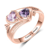 Oseew 10k Gold Personalized 2 Birthstones Rings for Women Personalized 2 Birthstones Rings 18k yellow gold Mother's Ring With 2 Names Mother Daughter Ring(Rose Gold)