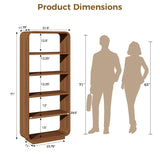 5-Tier Bookshelf, 71" Tall Bookcase, Open Display Shelves, Walnut
